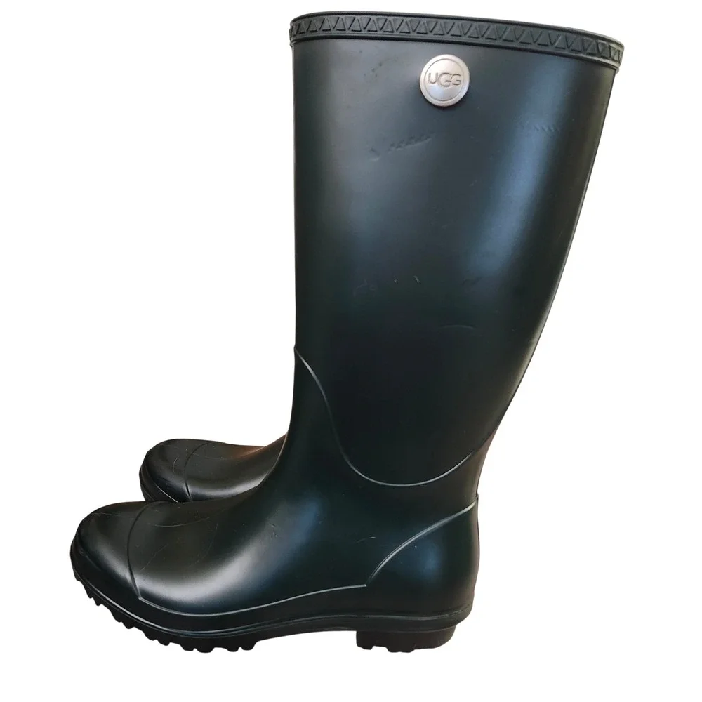 UGG Shelby Matte Tall Hunter‎ Green Rain Boots Women's Sz 7 shearling insoles